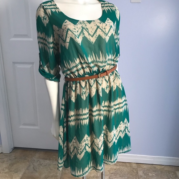 Peach Love/ModCloth Belted Dress Size Large - Picture 1 of 8